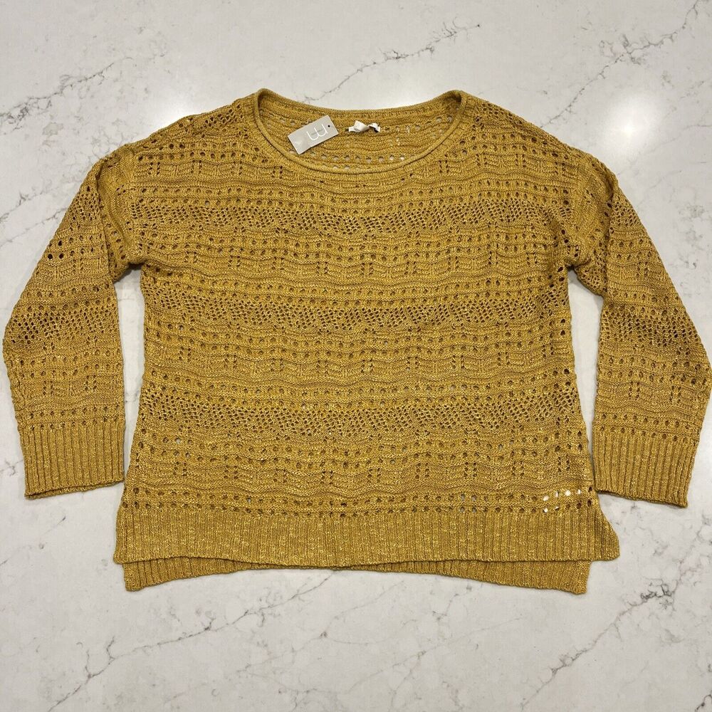 Maurices NWT Womens L Boho Sweater Crochet Knit‎ Golden Yellow Long Sleeve